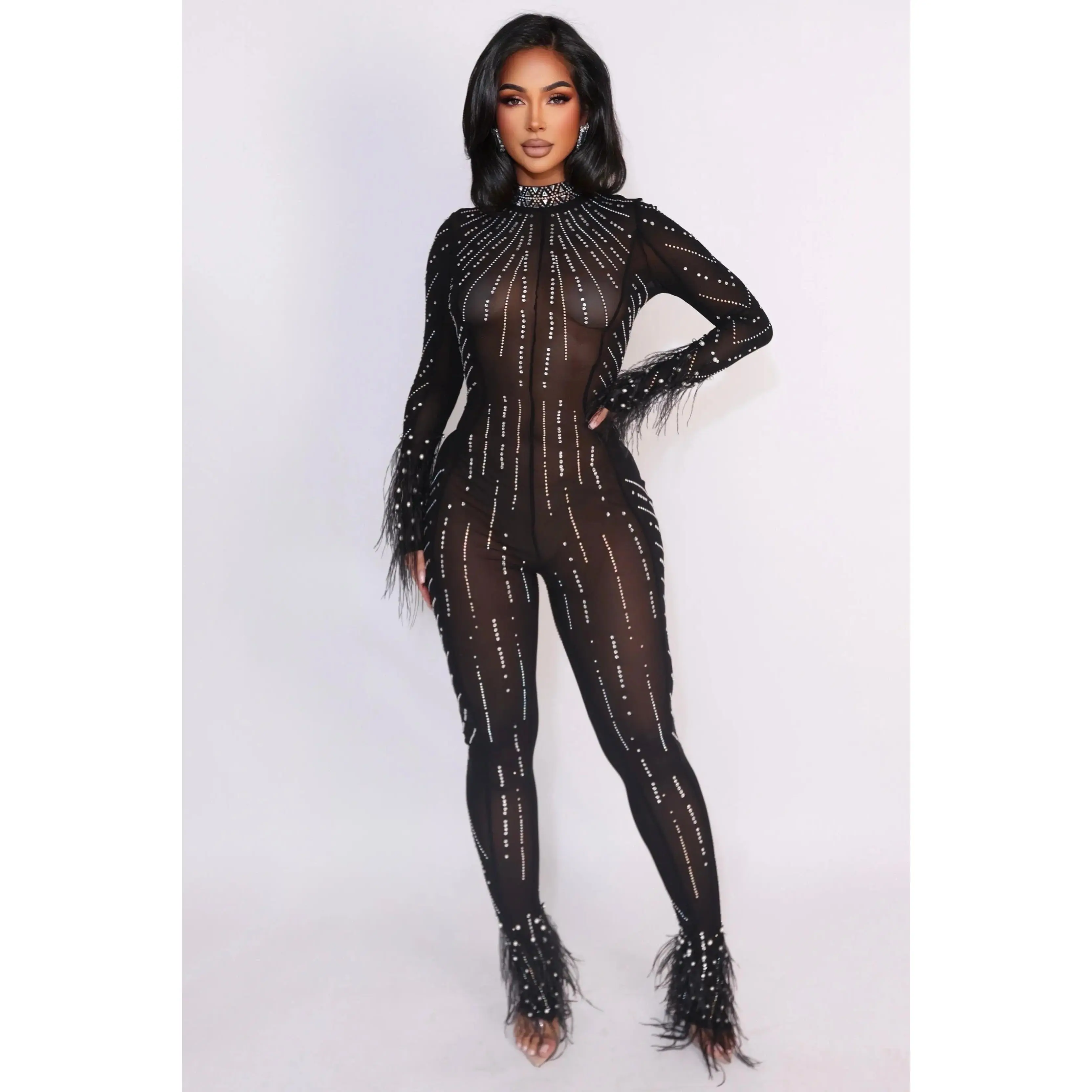 Starlight Noir Feathered Jumpsuit