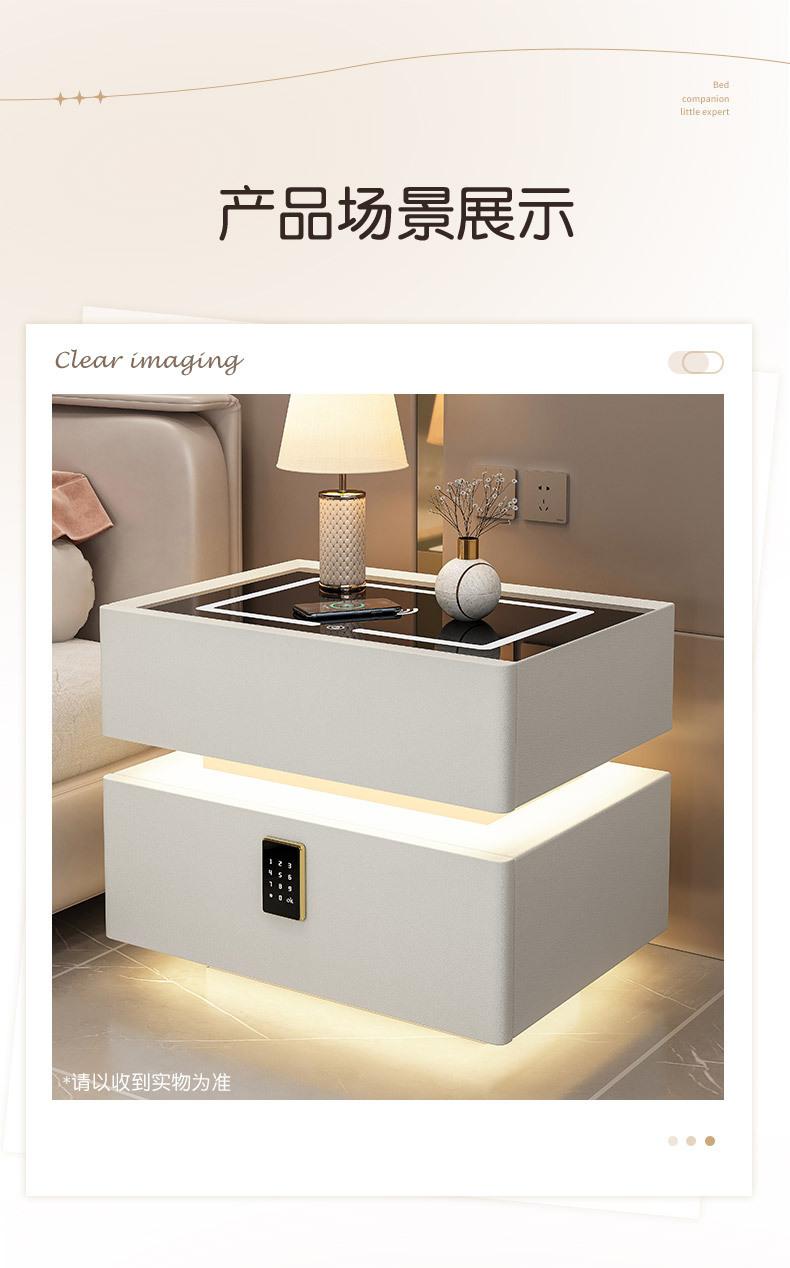 Modern Style Solid Wood Bedside Table with Wireless Charging Smart 2 Drawers Bedroom Nightstands with Lock 40/45/50cm
