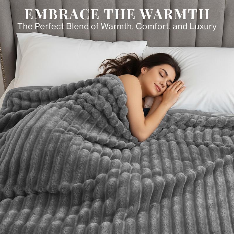 Lux Decor Ultra Soft Striped Throw Blanket - Gentle. Lightweight, Cozy 3cm Stripe Design Fleece Throw -Stress Relief All‑Season Blanket for Bed, Couch, Travel & Camping, Classic Stripe Design - Home Decor - Plush Gift Idea