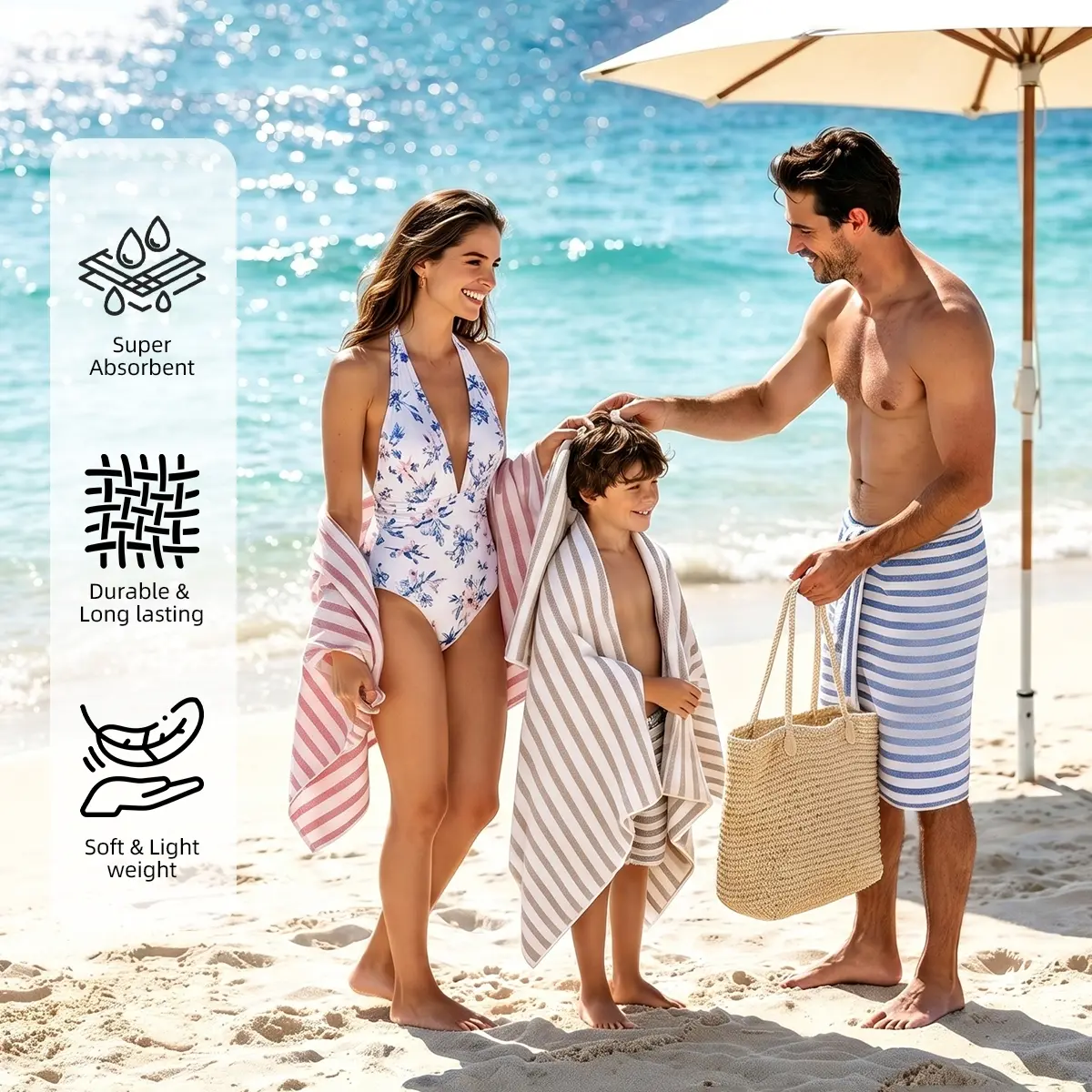 Microfiber Bath Towels - 30"x60" Large Cabana Stripe Towels, Absorbent Quick Dry, Fade-Resistant, Lint-Resistant, Multifunctional for Beach, Pool, Camping, Ideal Adventure Gift