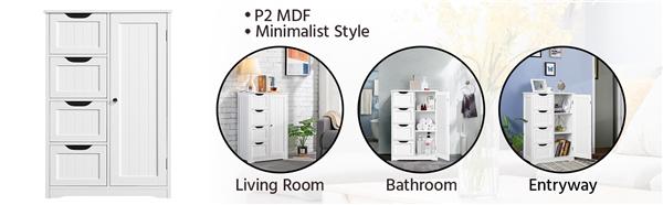 Yaheetech Wooden Floor Cabinet with 4 Drawers & 1 Cupboard Freestanding Entryway Storage Unit for Bathroom & Home Decor MDF Material Waterproof Finish