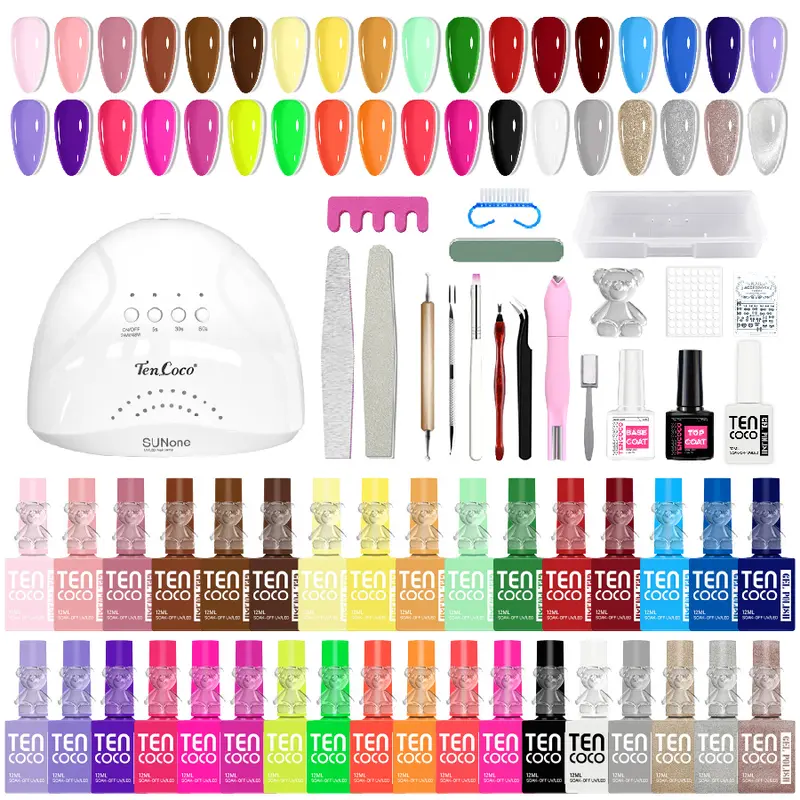 Tencoco 99PCS 35-Color Gel Nail Polish Kit with 1 Crystal Cat Eye Gel, UV Light, 3-in-1 Magnet, Crystal Teddy Bear & Nail Art Tools Set – Perfect Gift for Women, Nail Care, Translucent, Manicure, Nails Inspo