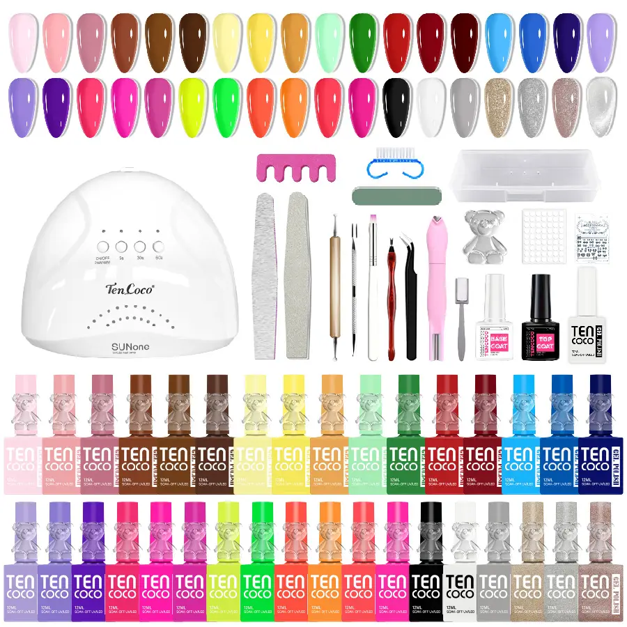 Tencoco 99PCS 35-Color Gel Nail Polish Kit with 1 Crystal Cat Eye Gel, UV Light, 3-in-1 Magnet, Crystal Teddy Bear & Nail Art Tools Set – Perfect Gift for Women