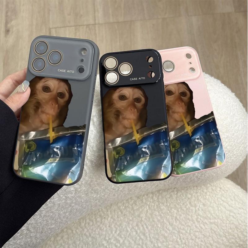 Funny Monkey Drinking Water Case for iPhone 17 Pro Max 17Air 17 16E 16 15 14 13 12, Ultra Skin-Friendly TPU, All-Inclusive Glass Lens Protection, Aesthetic Creative Animal Gift, Dopamine Ins Style Fun Cover, Shockproof Slim Case, Lens Window Design
