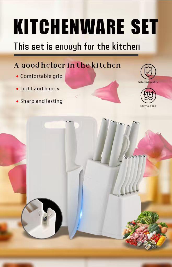 XBJ Knife Set, 15-piece kitchen knife set, built-in sharpener, high-carbon stainless steel blades, sharp and rust-resistant, includes a built-in sharpener and kitchen scissors, dishwasher safe, black.