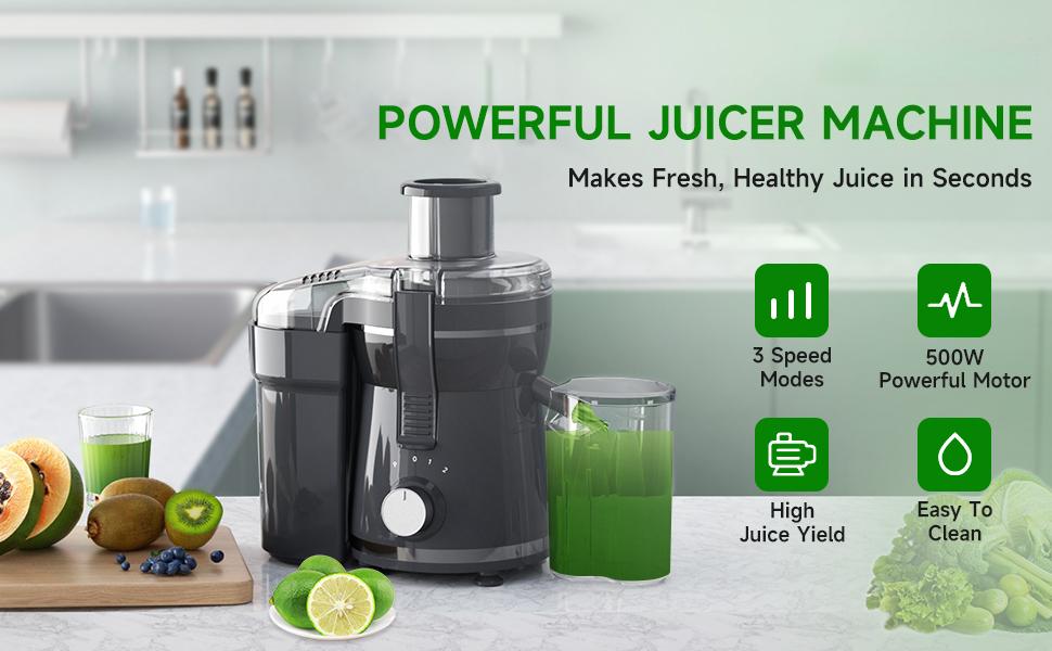 500W Centrifugal Juicer Machine with Wide Feed Chute Powerful Blender for Maximum Nutrients Easy Clean Dishwasher Safe BPA-Free Compact Design Perfect for Juice Lovers - Gray