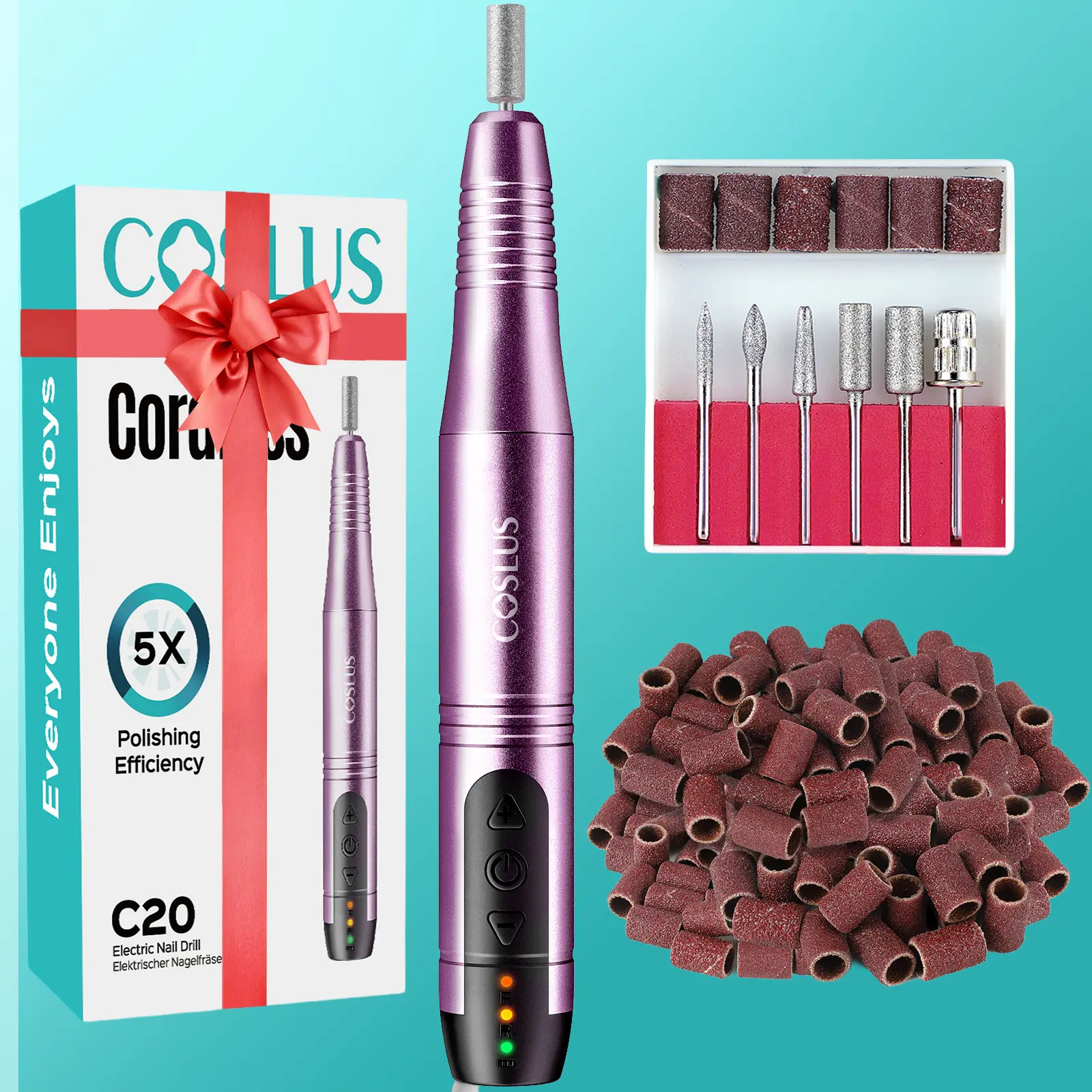COSLUS C20 Professional Electric Nail Drill Kit - Cordless Rechargeable with 6 Bits & 60 Sanding Bands for Acrylic Gel Nails - Lightweight Portable for DIY Manicure Pedicure - Quiet Low Heat Design - Ideal for Home Salon Use home essentials backtoschool,,