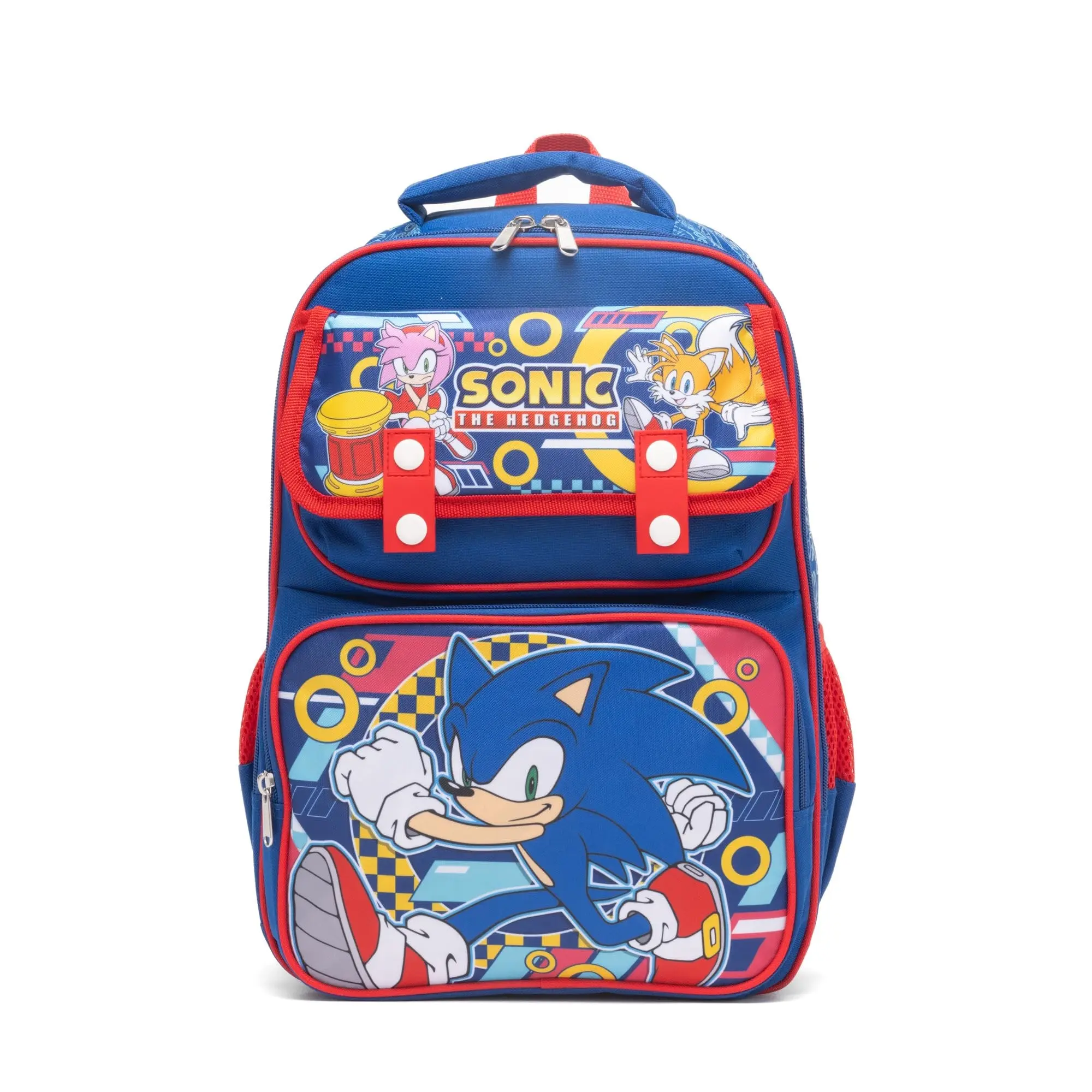 Ruz Sonic Large Official Licensed Synthetic School Backpack - 600-Denier Polyester, 15.5"h x 12"w x 5"d, Padded Back, Adjustable Straps, Built-In Organizer, Dual Sports Mesh Side Pockets, Blue, A28251 (Back to School Haul)