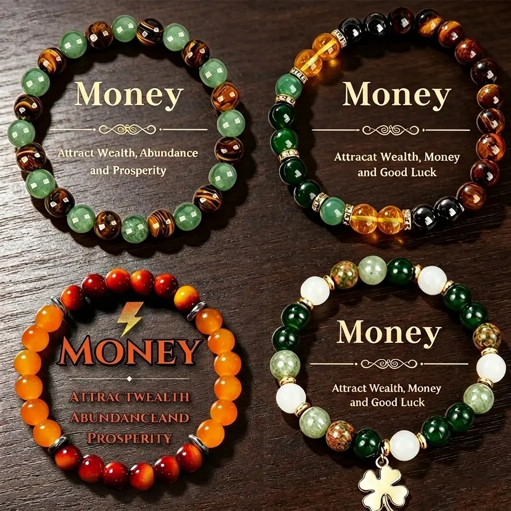 4pcs Money Attraction Bracelet aesthetic with Green Aventurine & Tiger Eye - blue friendship bracelet beaded jewelry protection bracelet encouragement gift fashion premium bracelet Colorblock Beaded Crystal Bracelet handmade Christmas Gift summerwins