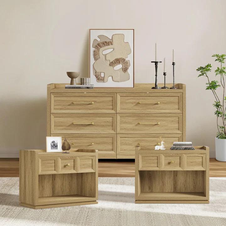 SICOTAS 6 Drawer Dresser for Bedroom-56.4" Extra-Wide Wooden Chest of Drawers with Large Storage, Long Dresser TV Stand with Drawers, Farmhouse Closet Dressers for Nursery Living Room