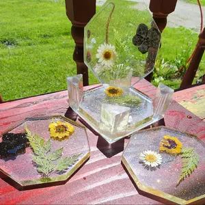Floral Resin Coasters with Pressed Flowers and Leaves for Table Decor and Drink Protection