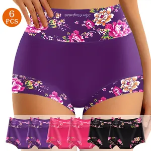 QUASTI 6-Piece Stylish High-Waisted Cotton Printed Panties, Super Soft and Breathable, Printed Design, High Elasticity and Skin-Friendly Underpants , Comfortable Brief First Choice, Womenswear Sizes S-XXL