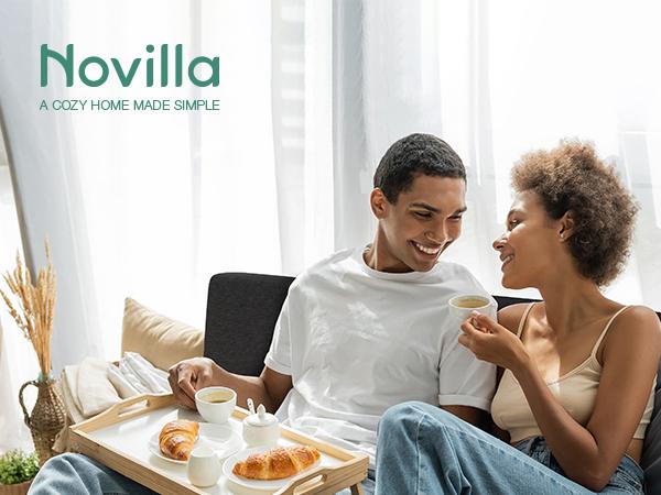 Novilla  Bed Frame Upholstered Platform Full/Queen/King Bed Frame with Adjustable Headboard, Strong Weight Capacity, No Box Spring Needed, Easy Assembly, Grey, Holiday Haul