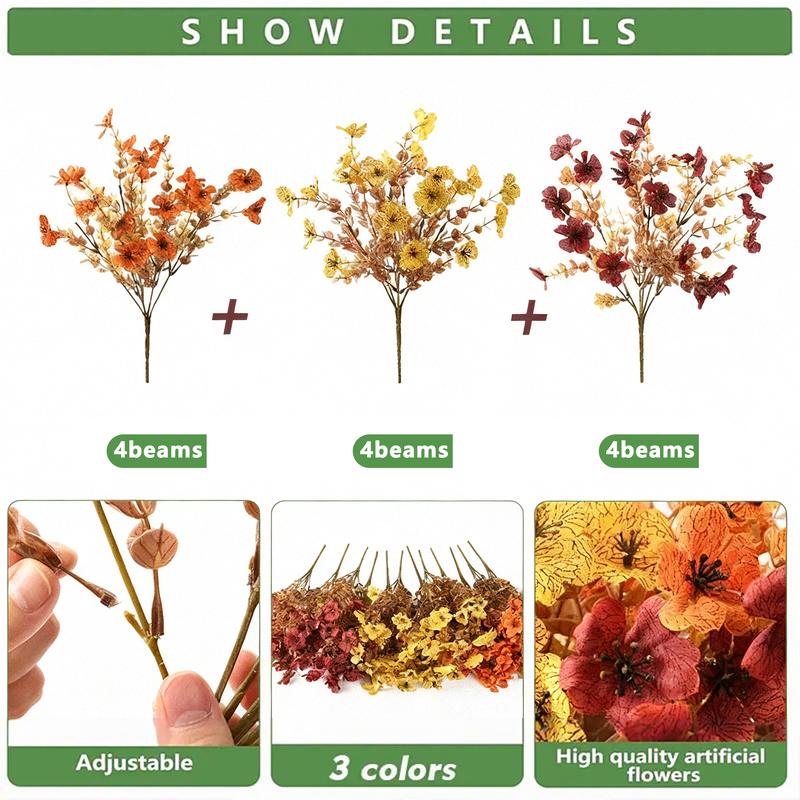 12 Bunches Fall Multi-Color Artificial Flowers, Adjustable UV Resistant Bouquets, Eucalyptus Lavender Vase Decorations, Indoor Outdoor Use, Decorative Flowers