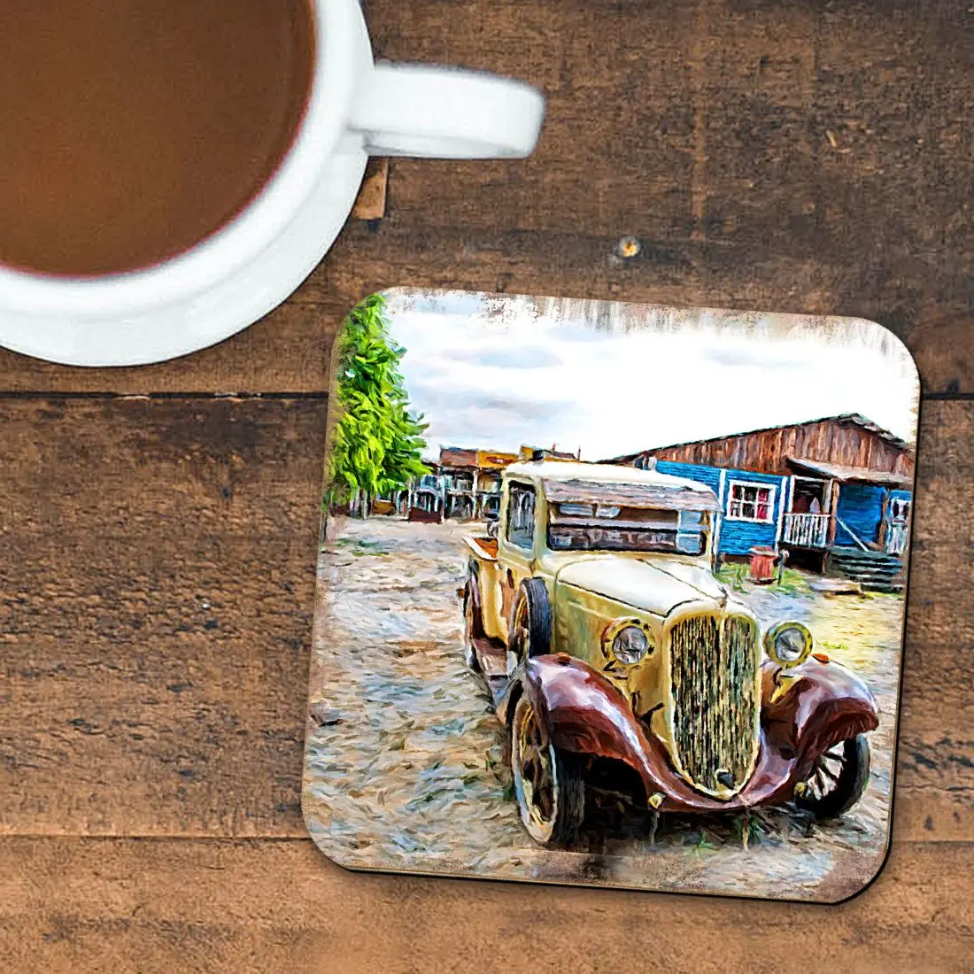 Nature Wonders 95353C-S4 Handcrafted Non-Slip Coastal Sea-Life Decor Wooden Cork Coasters - 4x4 in., Thin Stylish Set of 4 for Indoor & Car Use
