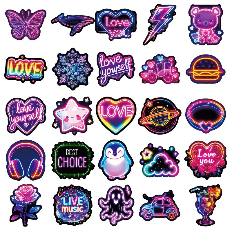 Neon Stickers 50pcs Trendy Hot-Selling 4 Series Waterproof DIY Stickers for Laptops Water Cups Phone Cases Personalized Expression
