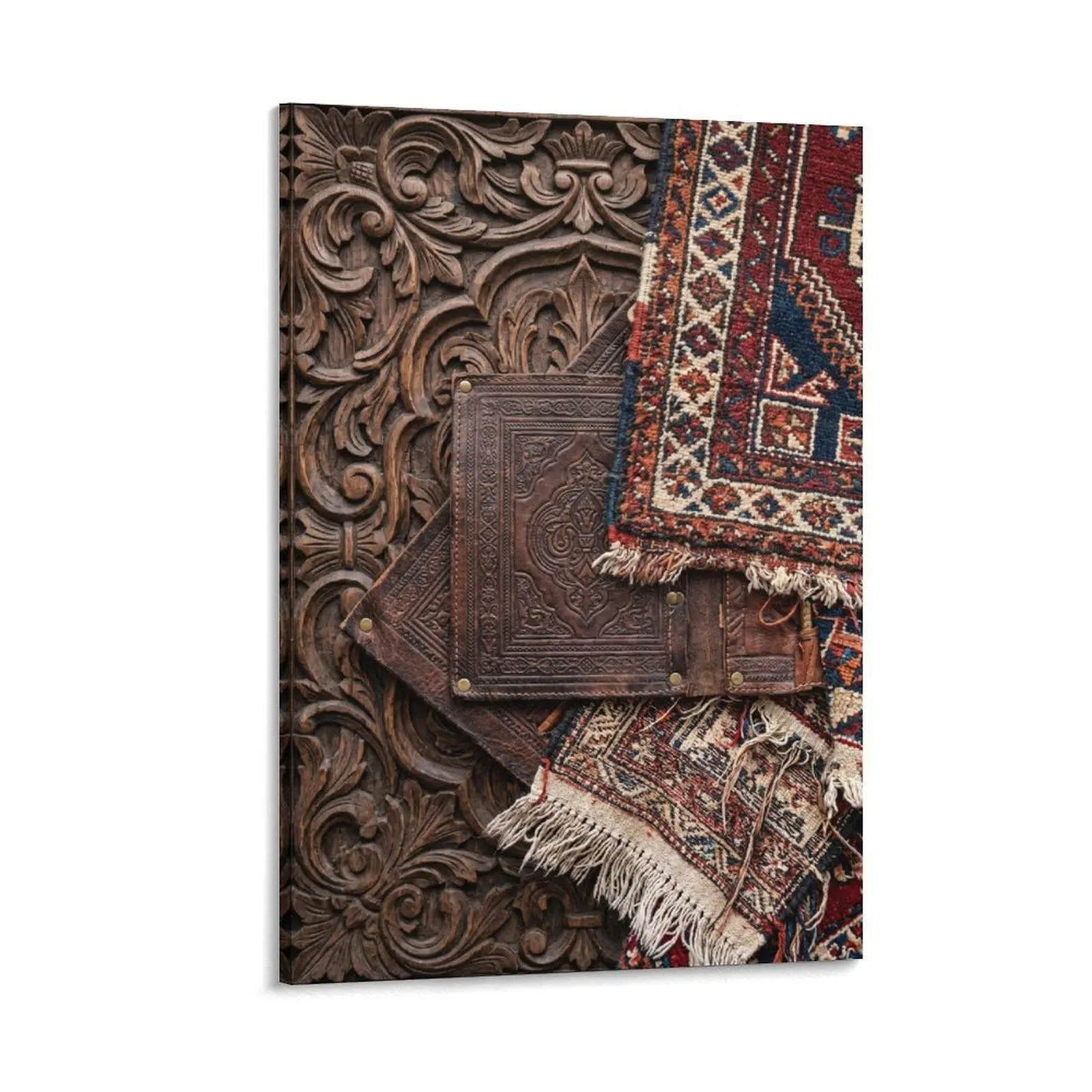 Handwoven Ethnic Tassel Rug, Vintage Boho Style, Rich - Colored Wool - Blend, Home Decor for Living Room Bedroom Study floating head posters