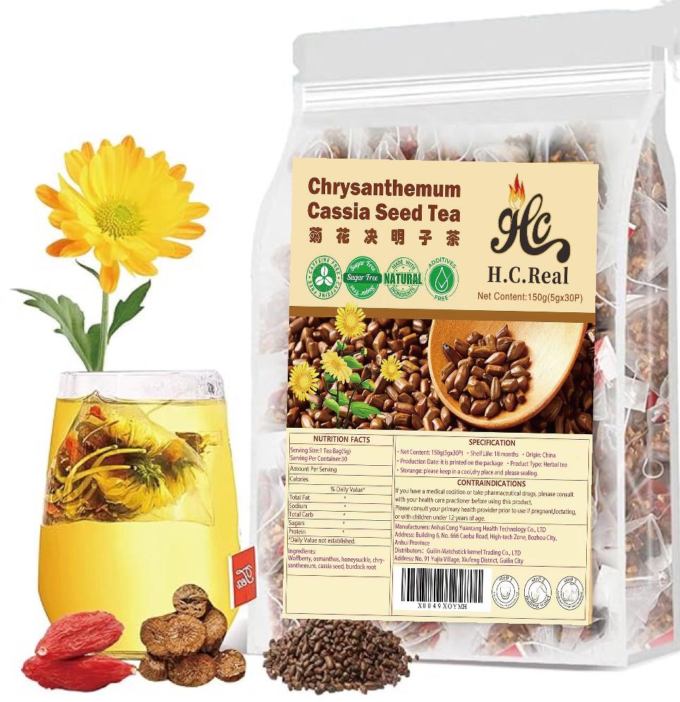 Liver Cleansing Tea Chrysanthemum Cassia Seeds Tea Bags,Chrysanthemum,Osmanthus,Honeysuckle Cassia Seeds,Burdock Root, Goji Berrys Combination of Floral Tea
