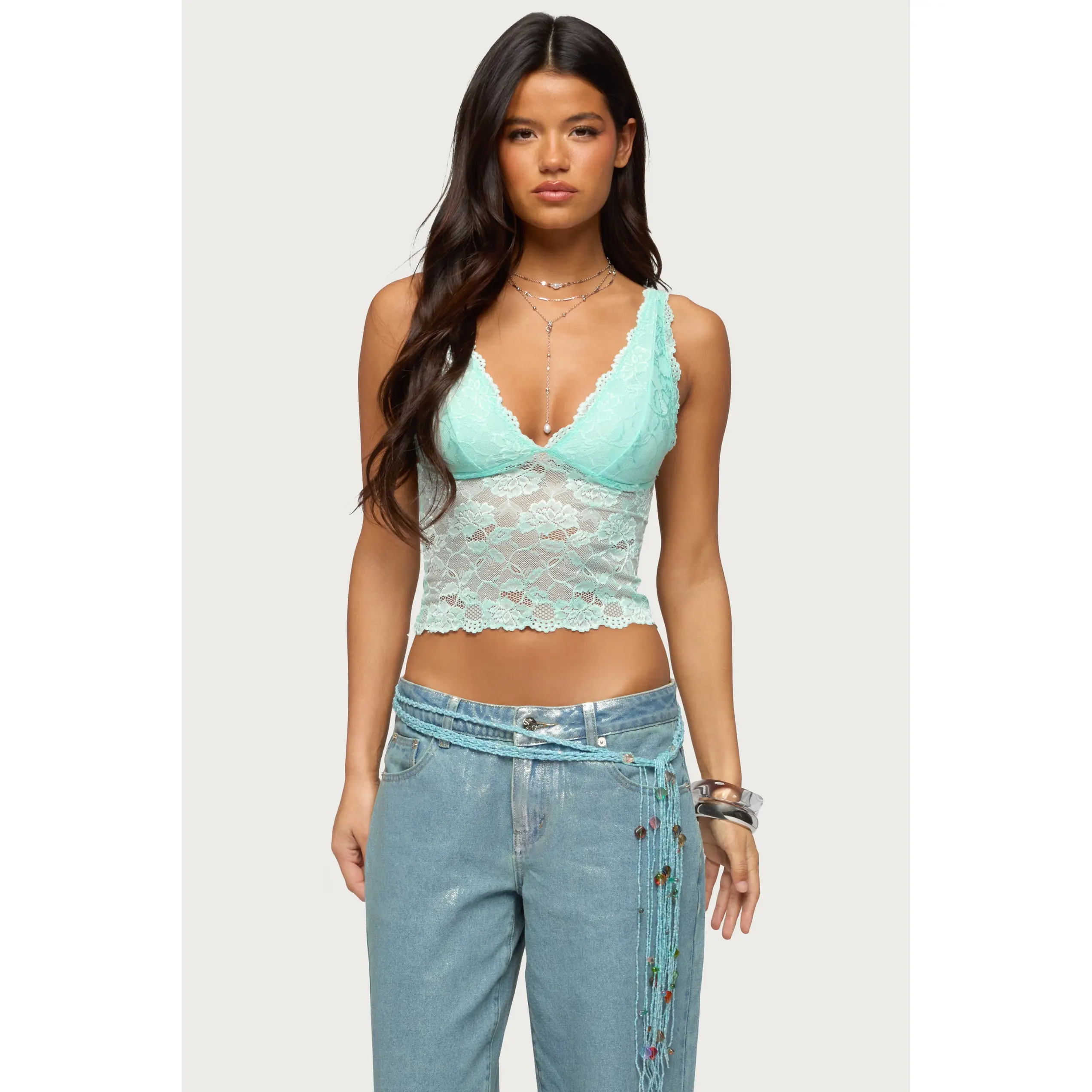 Vanya Sheer Lace V Neck Top Vanya Sheer Lace V Neck Top