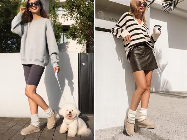 Dream Pairs [FuzzyEasy] Women's Casual Slip-on FuzzySlippers Indoor Outdoor Fluffy Home Comfort Winter Cute Warm Furry Shoes Classic Stylish Girl Footwear Walking Shoes Leather Nail