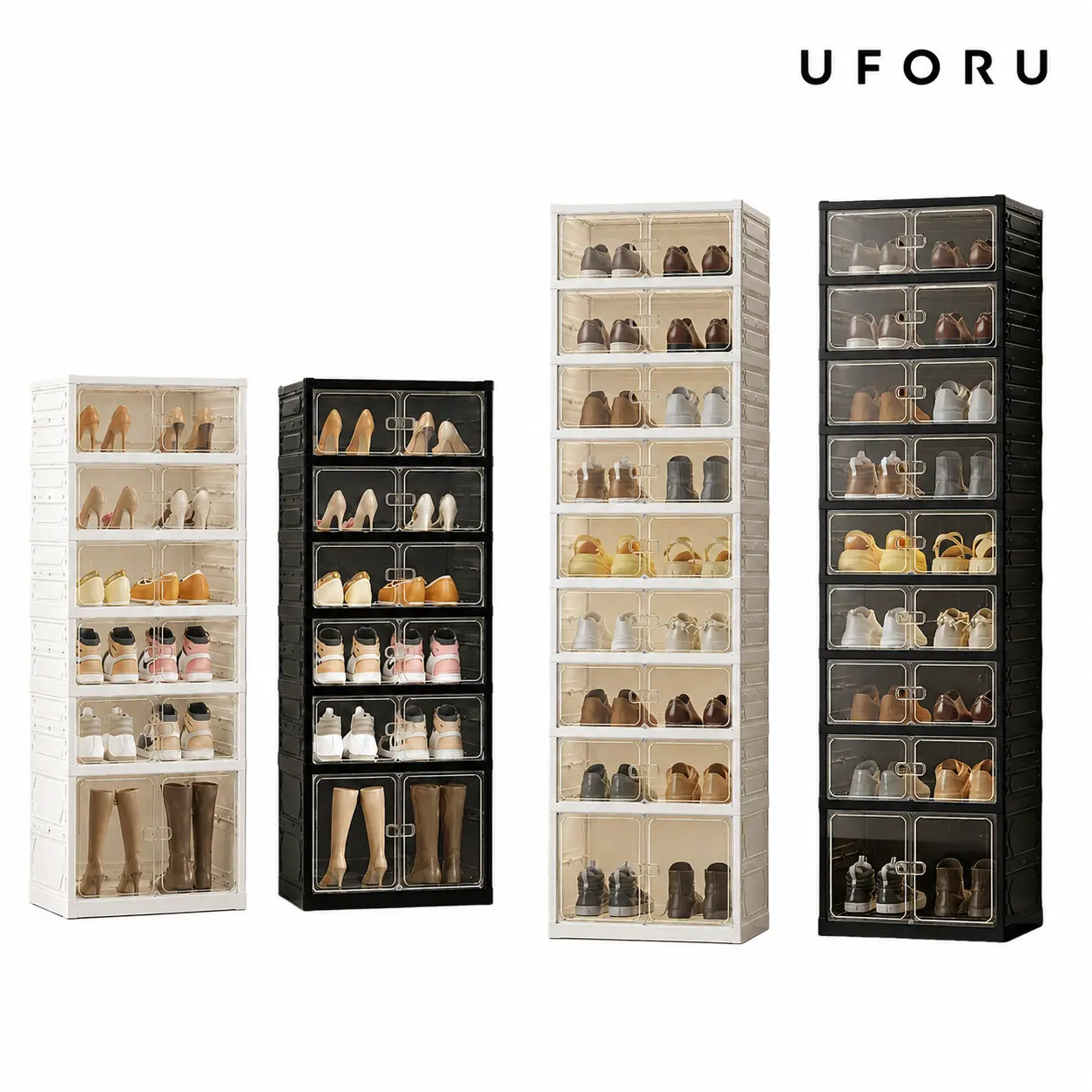 UFORU folding shoe rack, magnetic transparent door shoe cabinet, 9 layers, can store 18 pairs of shoes, simple design, large capacity, sturdy and stackable plastic shoe cabinet, space-saving, no installation required#SummerWins#DFYD