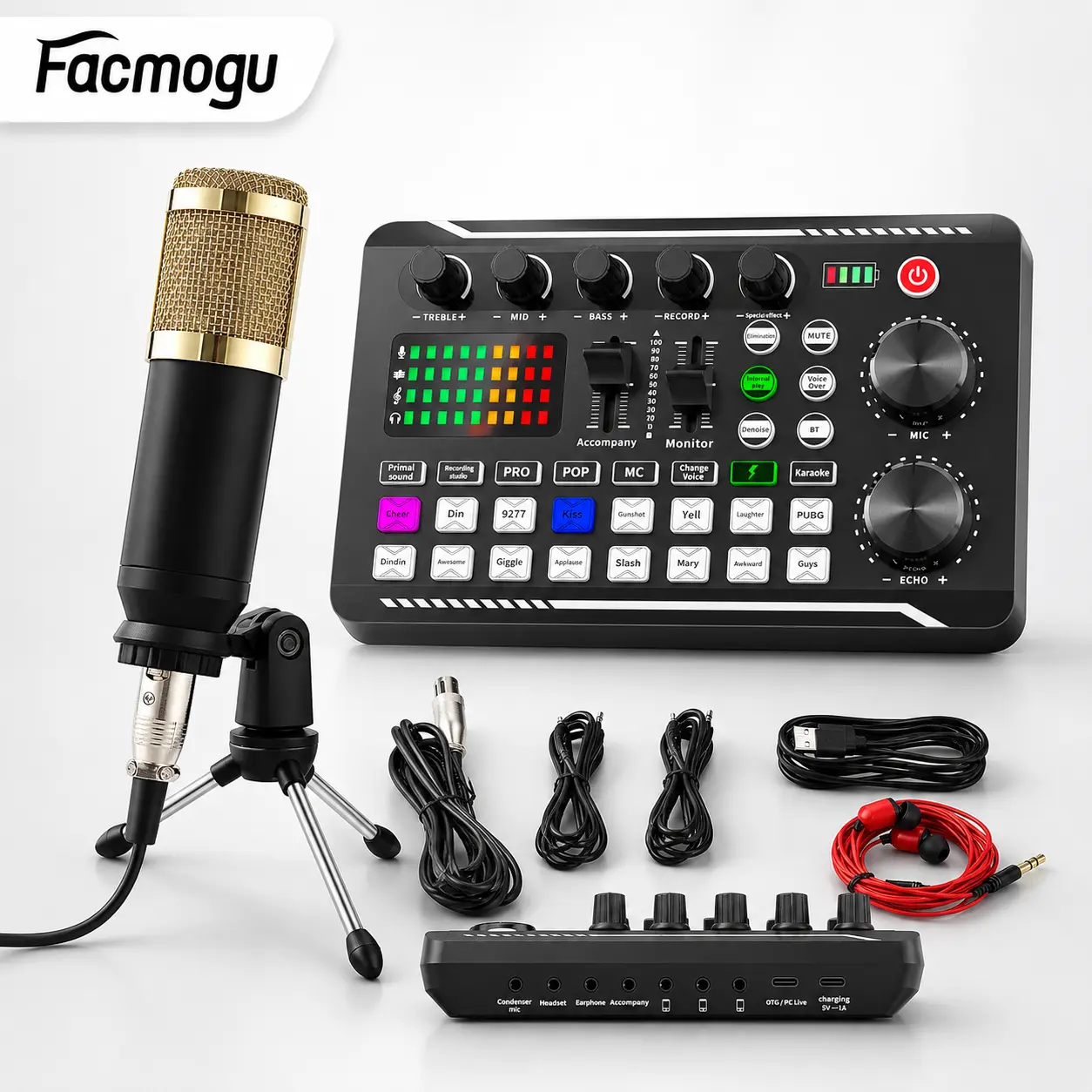 [Facmogu]F998 Live Streaming Sound Card Audio Mixer & Voice Changer with DJ Mixing, Ambient Sound Effects, Live Microphone Kit – for Live Stream, Recording, Gaming, Ideal Gift for Music Lovers, Teenagers & Students