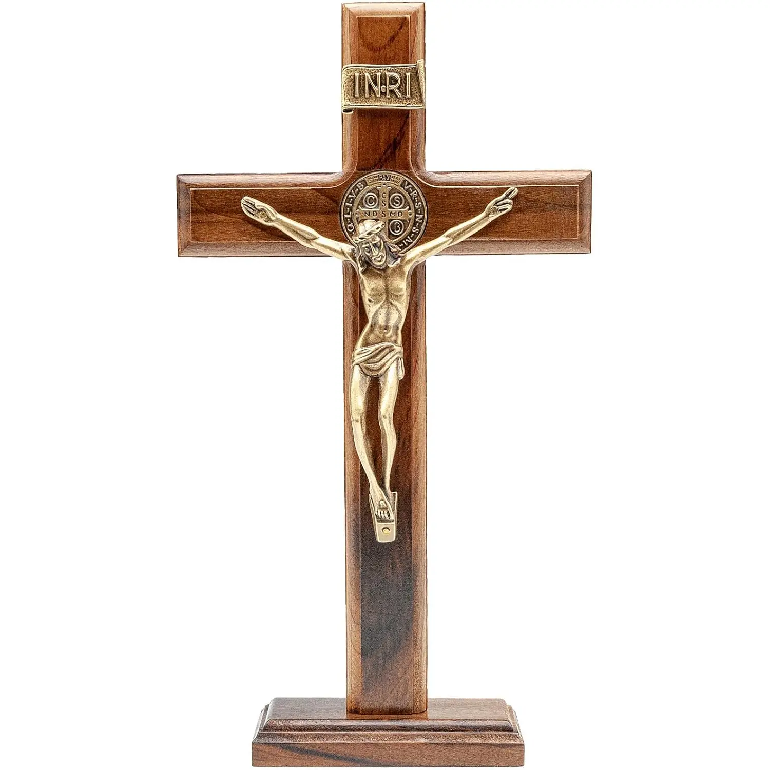 Intercession Wall and Table Wood Cross Crucifix (10 Inches - Antique Gold)
