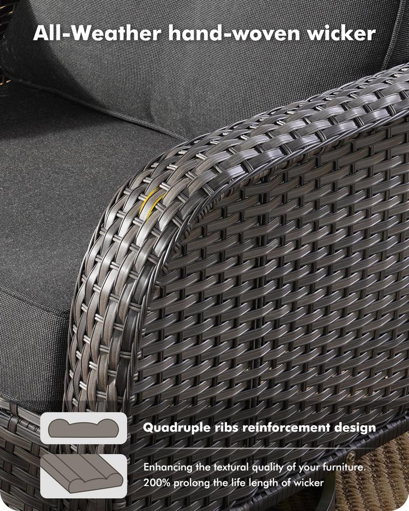 8-Piece Wicker Patio Furniture Set, All-Weather Rattan Conversation Bistro Loveseat Chair and Patio Rockers Set for Backyard, Balcony and Deck with Soft Cushions and Metal Table