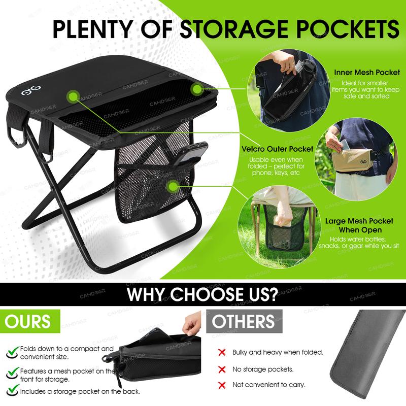 【Jumpstart Sale】Valentine's Day Gift,Camdoor Portable Outdoor Folding Chair with Shoulder Strap Ultra Light 1.5 lbs Max Load 500lbs Side Pockets Velcro Storage for Camping Hiking Fishing BBQ Parties - Collapsible Stools, Gift for Girlfriend/Boyfriend