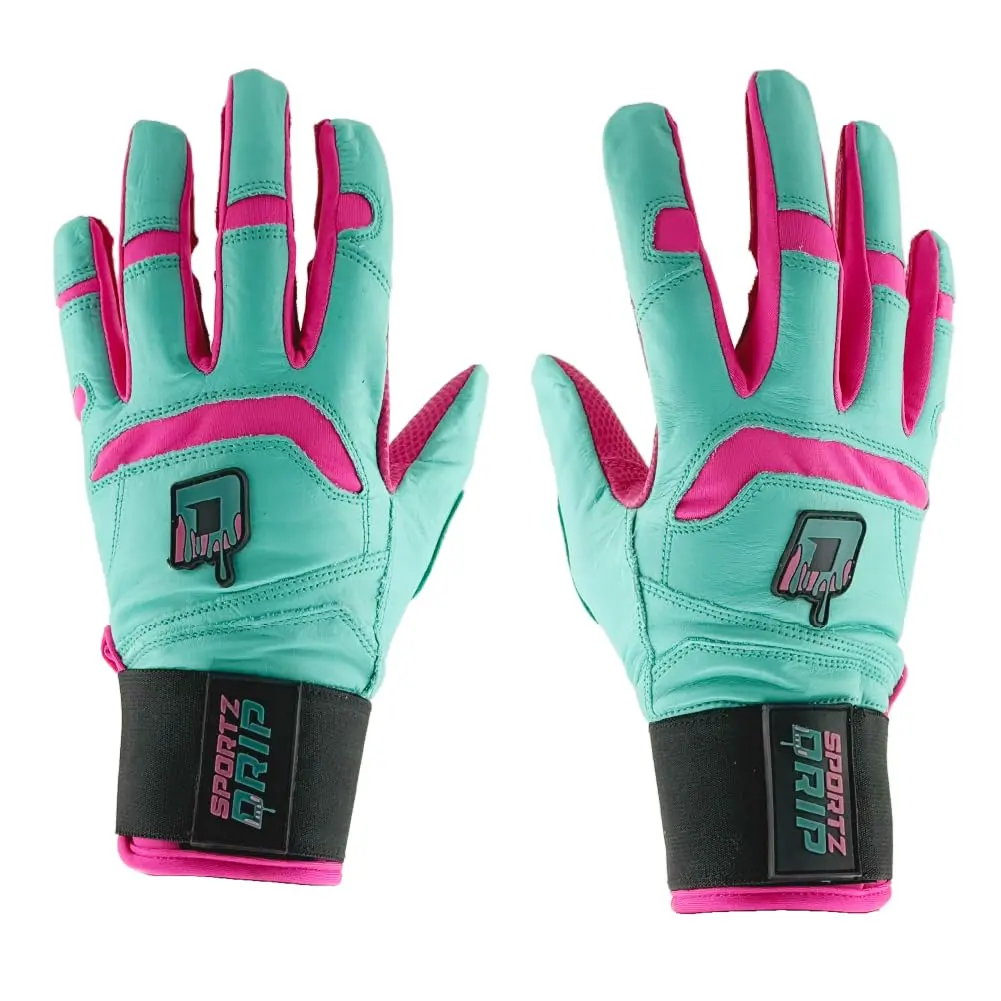 Sportz Drip Genuine Leather Batting Gloves - Multi-Size Adult (Small/Medium, Large/Extra Large) Training Equipment, Bold & Unique Style, Adjustable Strap, Flexible Cuff, Customizable Fit, Hand Circumference Compatibility