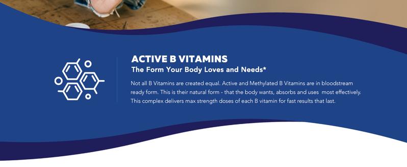 BioActive Vitamin B Complex | Methylated B-Vitamin Formula with Methylfolate, 3 Forms of B12, BenfoPure B1, and Pantesin B5 – 60 Servings