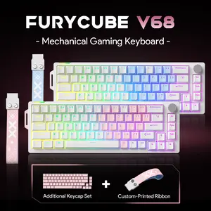 FURYCUBE V68 Mechanical Gaming Keyboard with Knob, RGB Backlit, Compact 68 Keys 65% Layout, Hot-Swappable Switch, Type-C Wired, for Gaming/Office Work, Full Key Anti-Ghosting, Ergonomic Design,  for Windows Laptop PC Mac, Gift custom