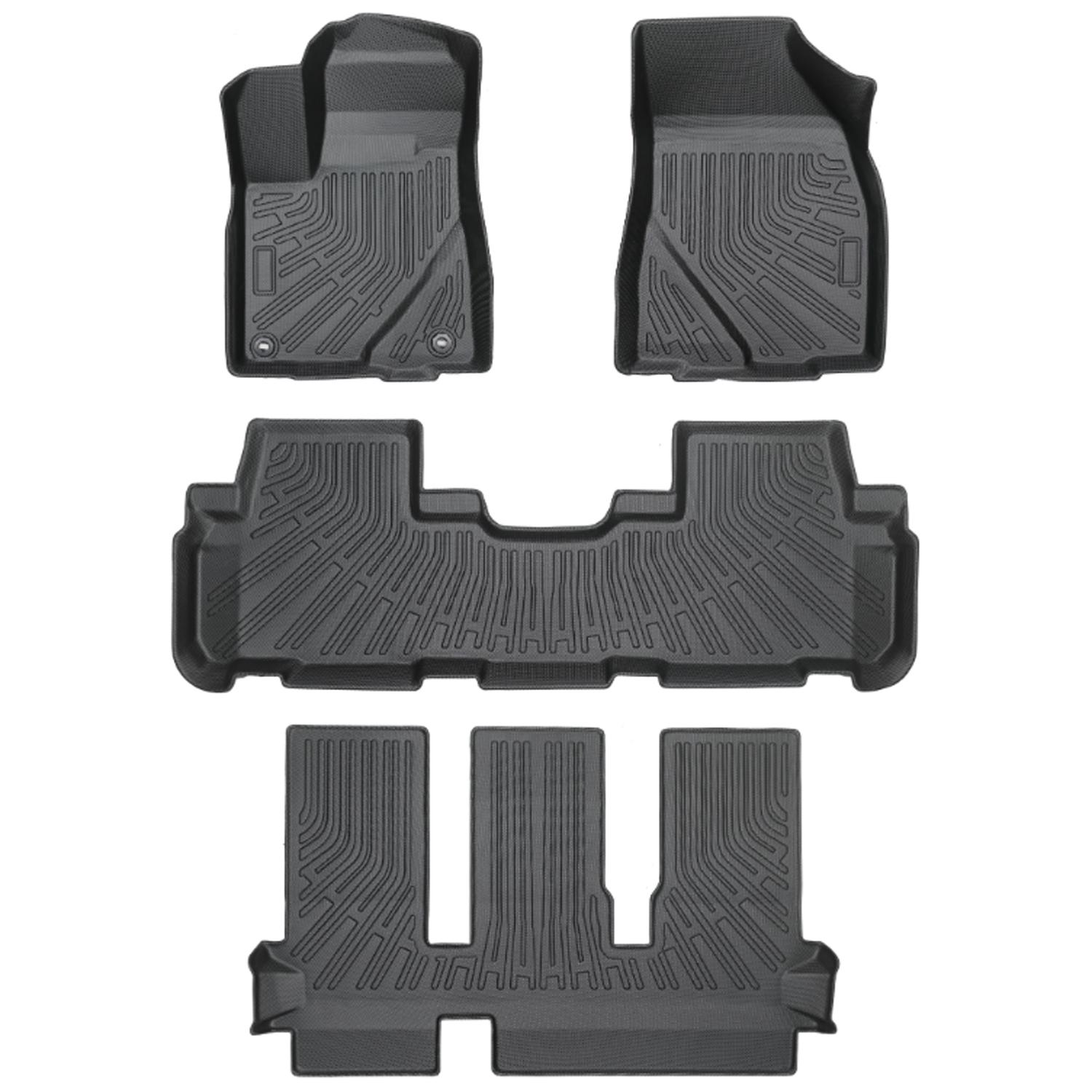 Canvcle Toyota Highlander TPE Car Mats 2014-2019 for 8 Seats Gas Model Floor Mats Trunk Mat 3 Row Full Set Custom Fit All Weather Floor Liners Heavy Duty Protection Eco-Friendly Safe Materials Durable Wear-Resistant Anti-Slip Grooves Enhanced Safety