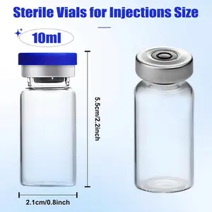 10ml Sealed Empty Vials for Injection, Transparent Glass Vials Self-Healing Injection Port
