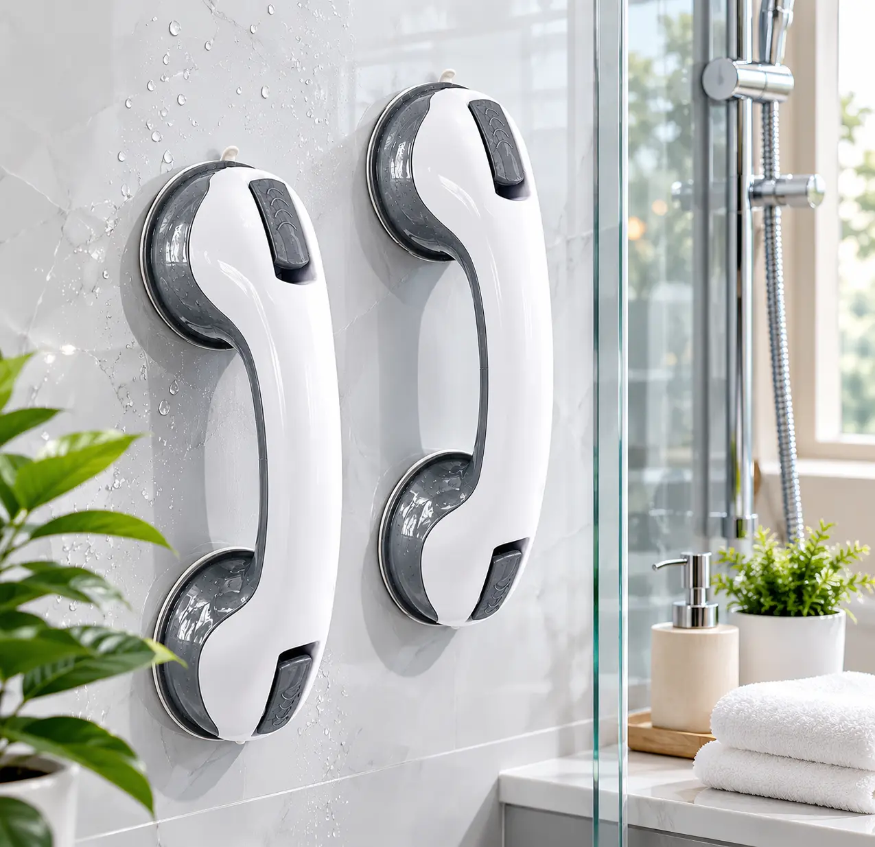 2 Pack Grab Bars for Bathtubs & Showers - Strong Suction Shower Handle, Safety Grab Bars for Seniors & Handicap, Elderly Accessories