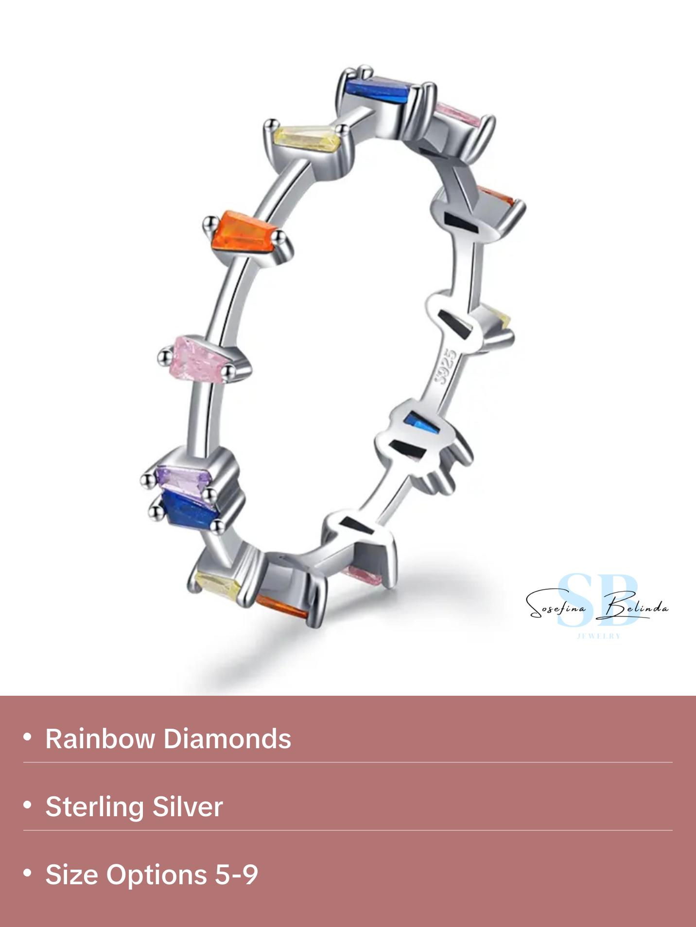 Rainbow Diamonds Sterling Silver Eternity Stacking Ring