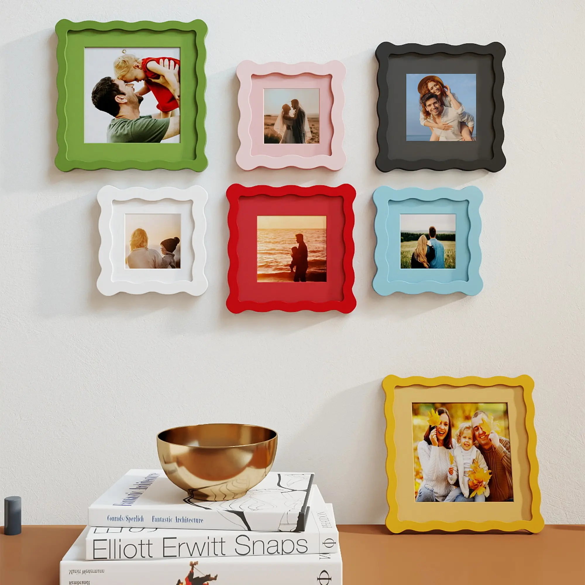 Wave Design Picture Frame, Wall and Desk Decor, Modern Retro Style, Perfect Gift for Christmas, Wedding, Back-To-School, Multiple Colors and Sizes