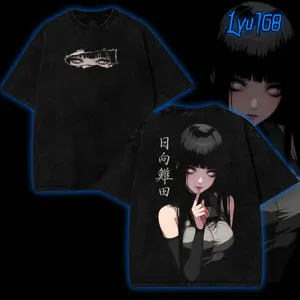 Hinata Hyuga art hot girl Naruto art Washed anime manga game T Shirts Streetwear Cotton wash Menswear graphic tee graphic tee