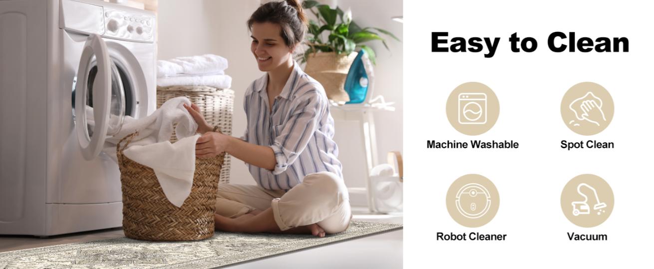 LOKHOM Vintage Kitchen Rug Sets of 3 Soft Non Slip Mats Washable Runner Rugs Farmhouse Rug Vintage Decor Original Family Home Set Bohemian Style 20"x32"+20"x48"+20"x59" Polyester TPR Backing Durable Practical