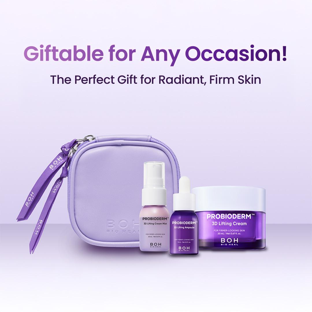 BIOHEAL BOH Probioderm 3D Lifting Travel Size Skin Care Kit | Korean Skincare Set for Firming & Hydration, with Ampoule, Face Moisturizer & Serum Spray | Mini Travel Essentials & Gift Set for Women Smooth Restore