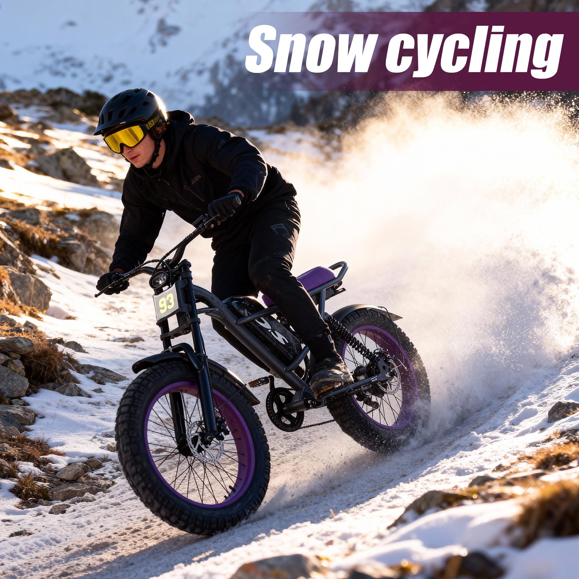 Upgraded electric bicycle with high carbon steel frame, hydraulic shock absorption, full suspension system, top speed of 32mph, 48V 1500W motor, riding assistance range of 40-70 miles, 20 * 4.5-inch all terrain tires, snow tires, off-road motorcycle