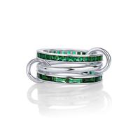 Interlocking Triple Band Emerald Tone White Gold