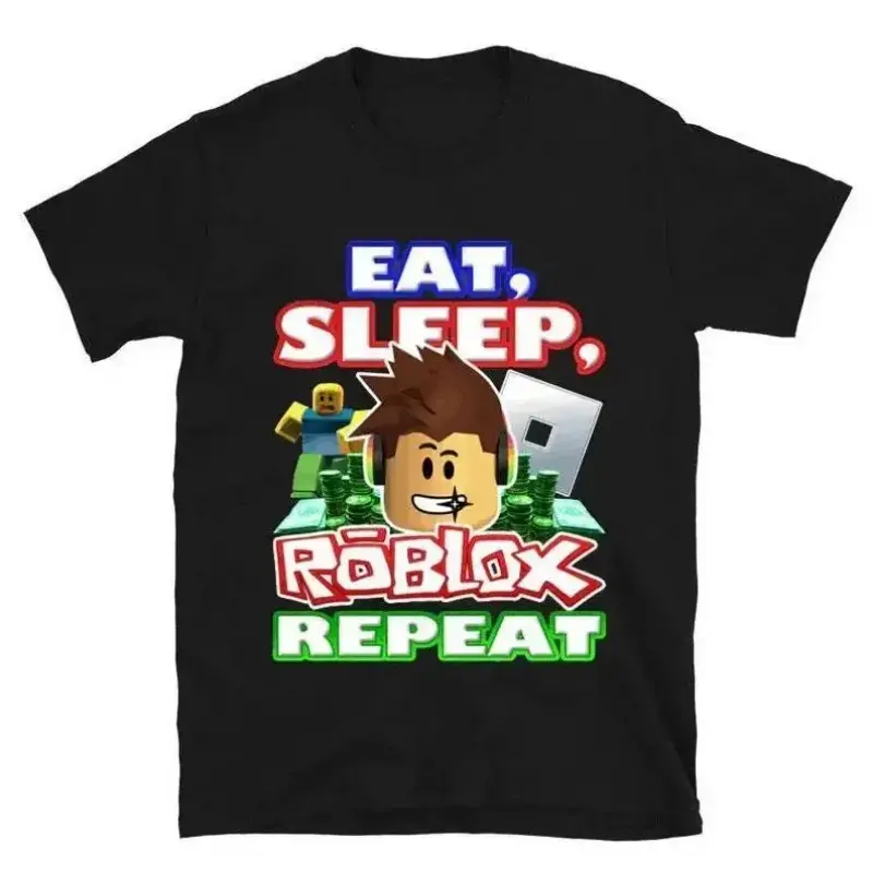 Boys' Roblox Gaming Short Sleeve Tee, Breathable Fabric, Casual Wear, Roblox Graphic Gaming Print Kids' Casual Top
