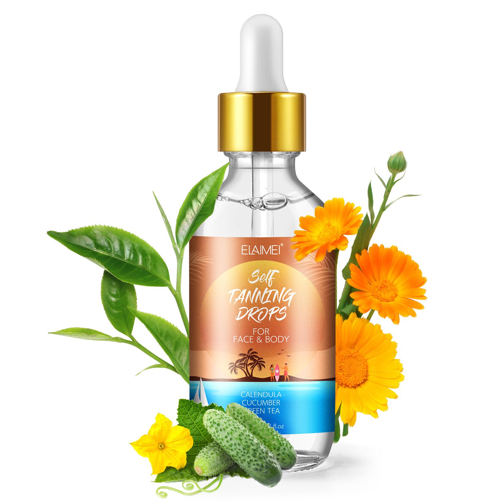 ELAIMEI Tanning Drops for Face and Body 60ml - Sunbed Tanning Accelerator Serum Oil - Tanning Drops to Add to Moisturiser - Face Tanning Drops