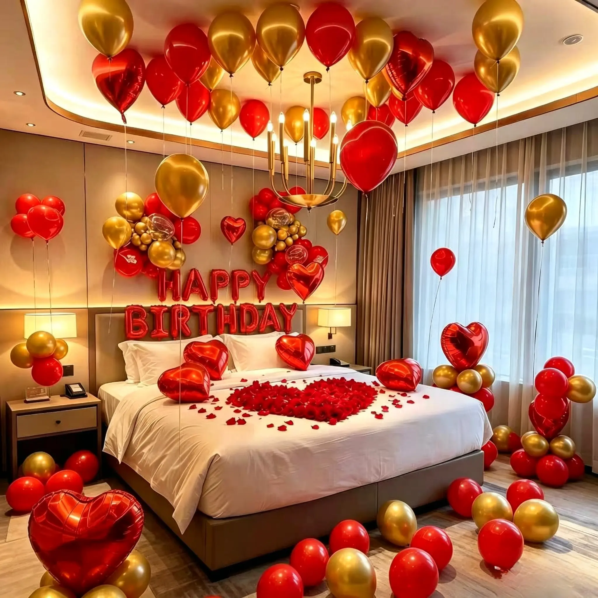 93pcs/Set Red Happy Birthday Balloon Set - Happy Birthday Letters, Red Heart-Shaped Foil Balloons, Red And Gold Latex Balloons, Suitable For Birthday Party Decorations, Anniversaries, Valentine's Day, Proposals