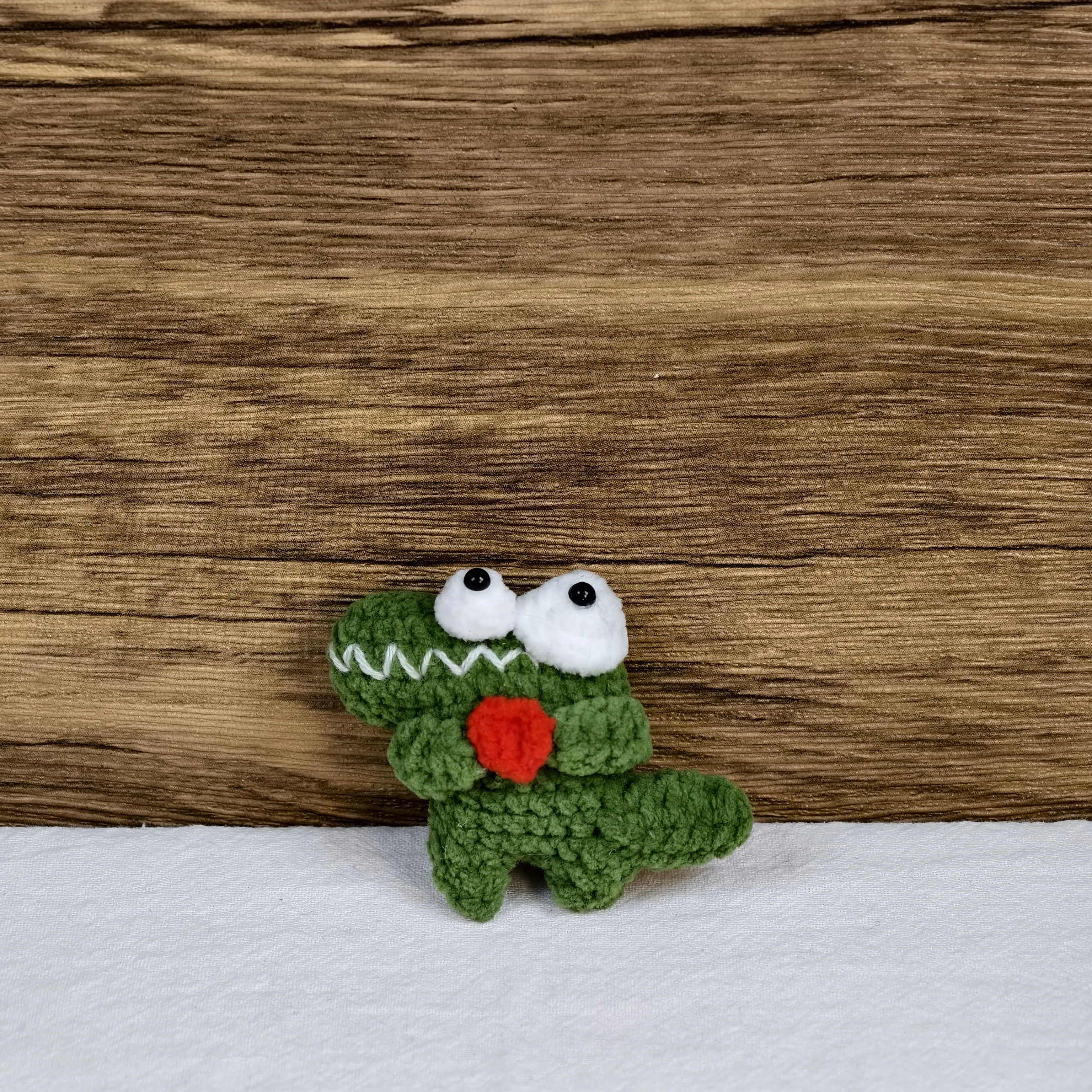 Handmade Amigurumi Crochet Green Crocodile Alligator Holding a Heart Plushie