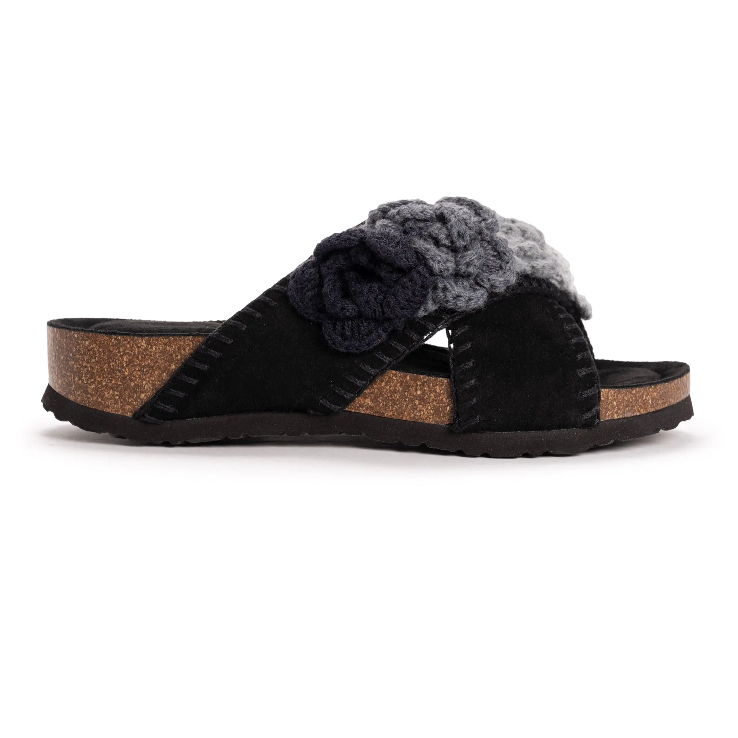 Muk Luks Women's Penelope Sandals, Casual Boho Style with Genuine Suede, Crochet Floral Accent and Cushioned Footbed, Casual Sandals, Daily Wear Sandals