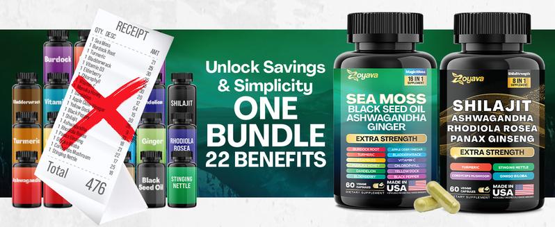 Dynamic Vitality Bundle - Zoyava Sea Moss & Shilajit Supplements - All-in-One Multivitamin Combo with Extra Strength Ingredients - MADE IN USA Dynamic Vitality Bundle - Zoyava Sea Moss & Shilajit Supplements - All-in-One Multivitamin Combo with Extra Strength Ingredients - MADE IN USA