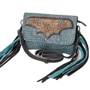 OHLAY WALLET Hand Tooled Crocodile Embossed Genuine Leather women bag western handbag purse