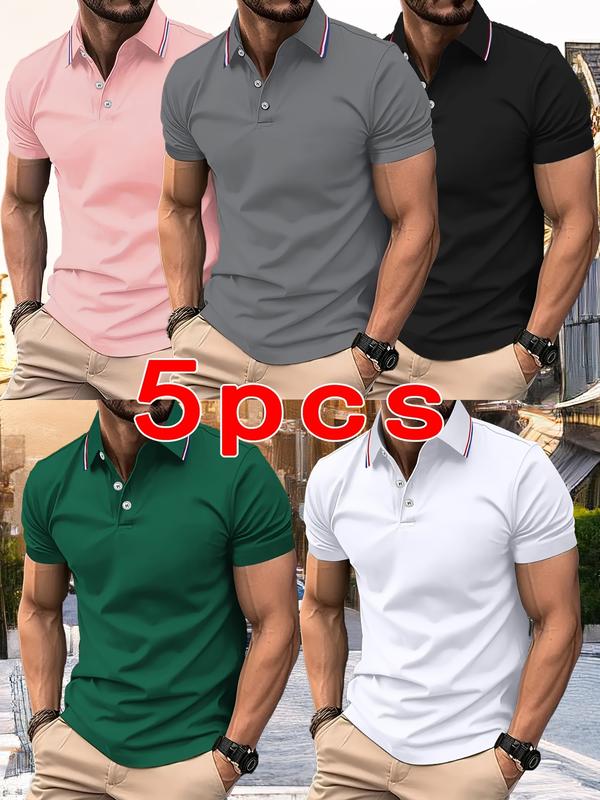 5-Pack solid-color summer men's lapel POLO shirts, suitable for playing, golf, outdoor sports and leisure, comfortable and breathable, cool short sleeves, multi-color optional